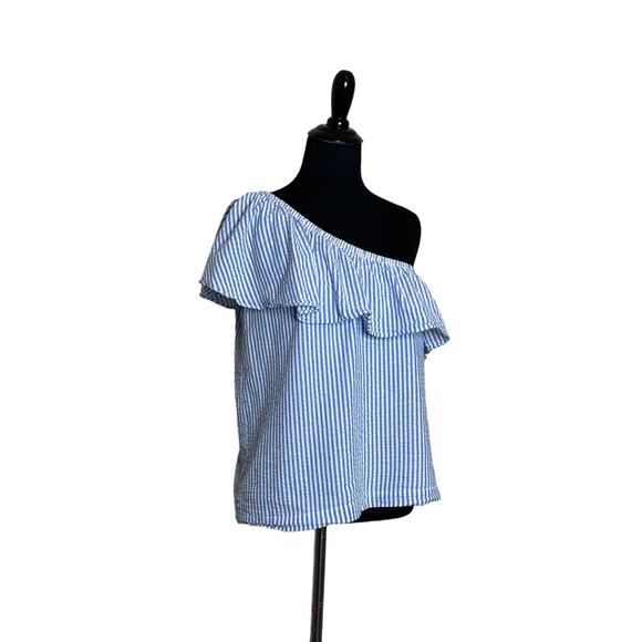 Vineyard Vines blue white stripes one shoulder ruffled top size 4 - Picture 11 of 13